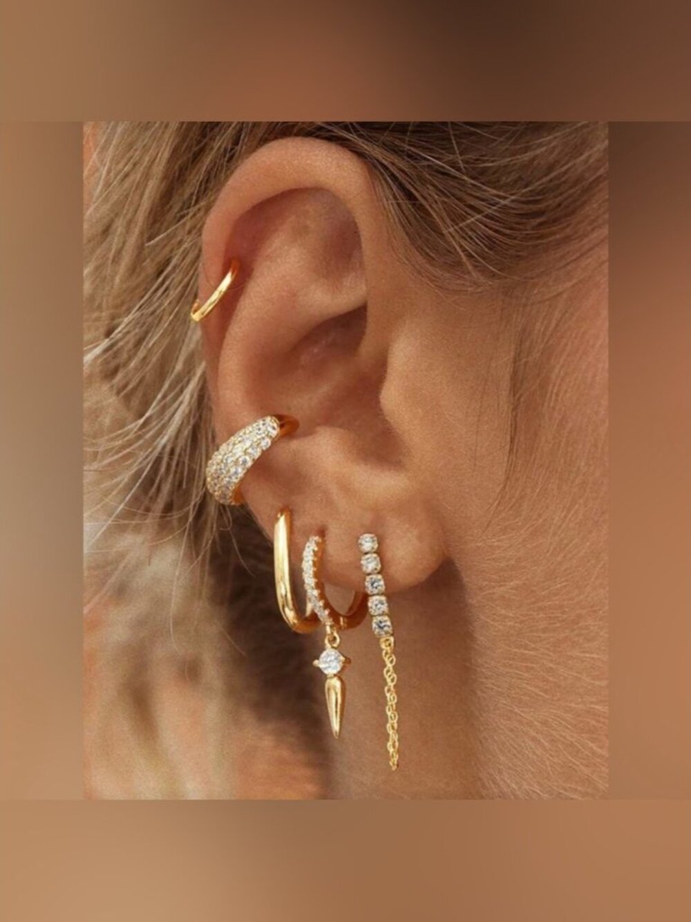 5-Piece Gold Plated Stainless Steel Earring Set w/ ear cuff